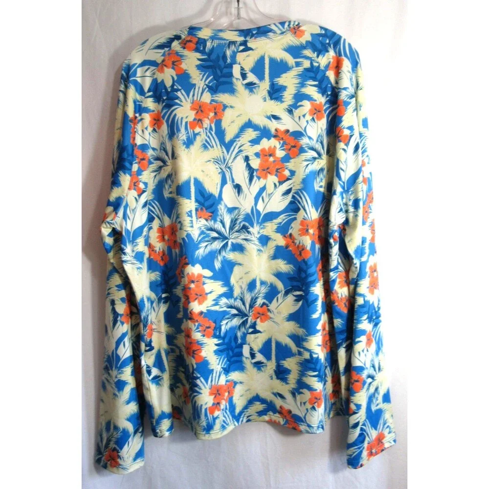 Robert Graham Blue Tropical Forest Azure UV 50+ Long Sleeve Shirt Size 2XL NWT